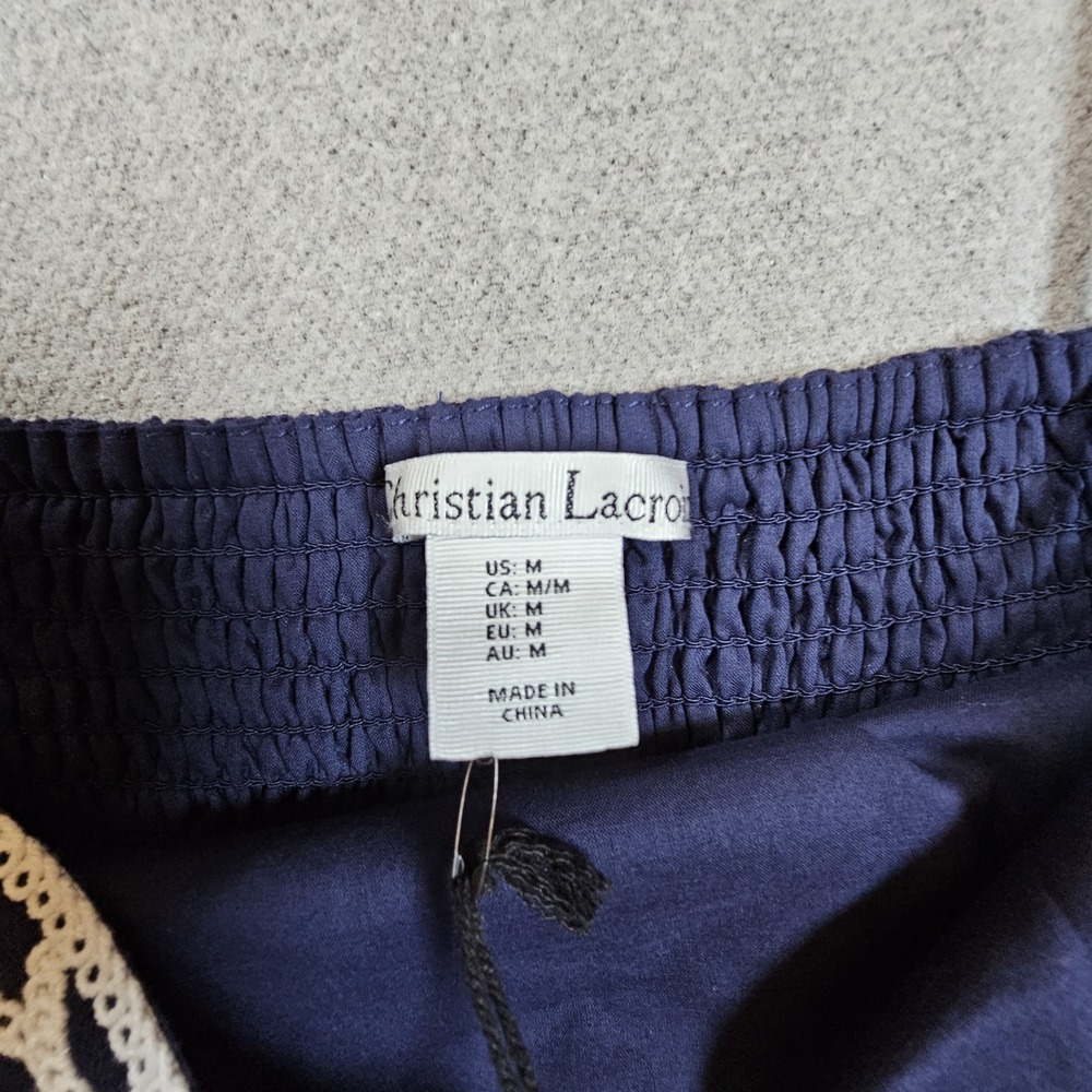 Christian Lacroix Cropped Top Women's Medium Navy Linen Lace Trim Tie Sleeveless - Picture 5 of 11
